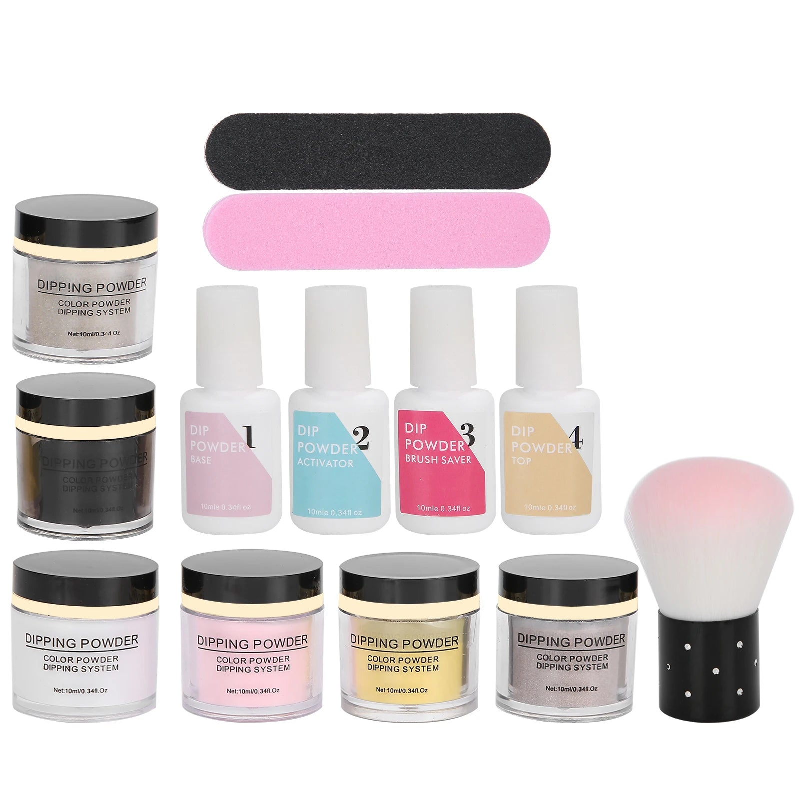 Nail Dipping Powder Set Nail Art Powder Top Base Coat Gel Dust Brush Manicure Tool Set Nail Powder