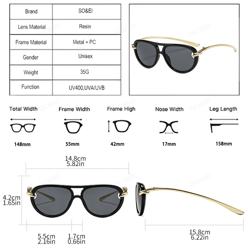 Ins Popular Fashion Double Bridges Pilot Women Luxury Sunglasses Brand Designer Oval Hollow Shades UV400 Men Sun Glasses
