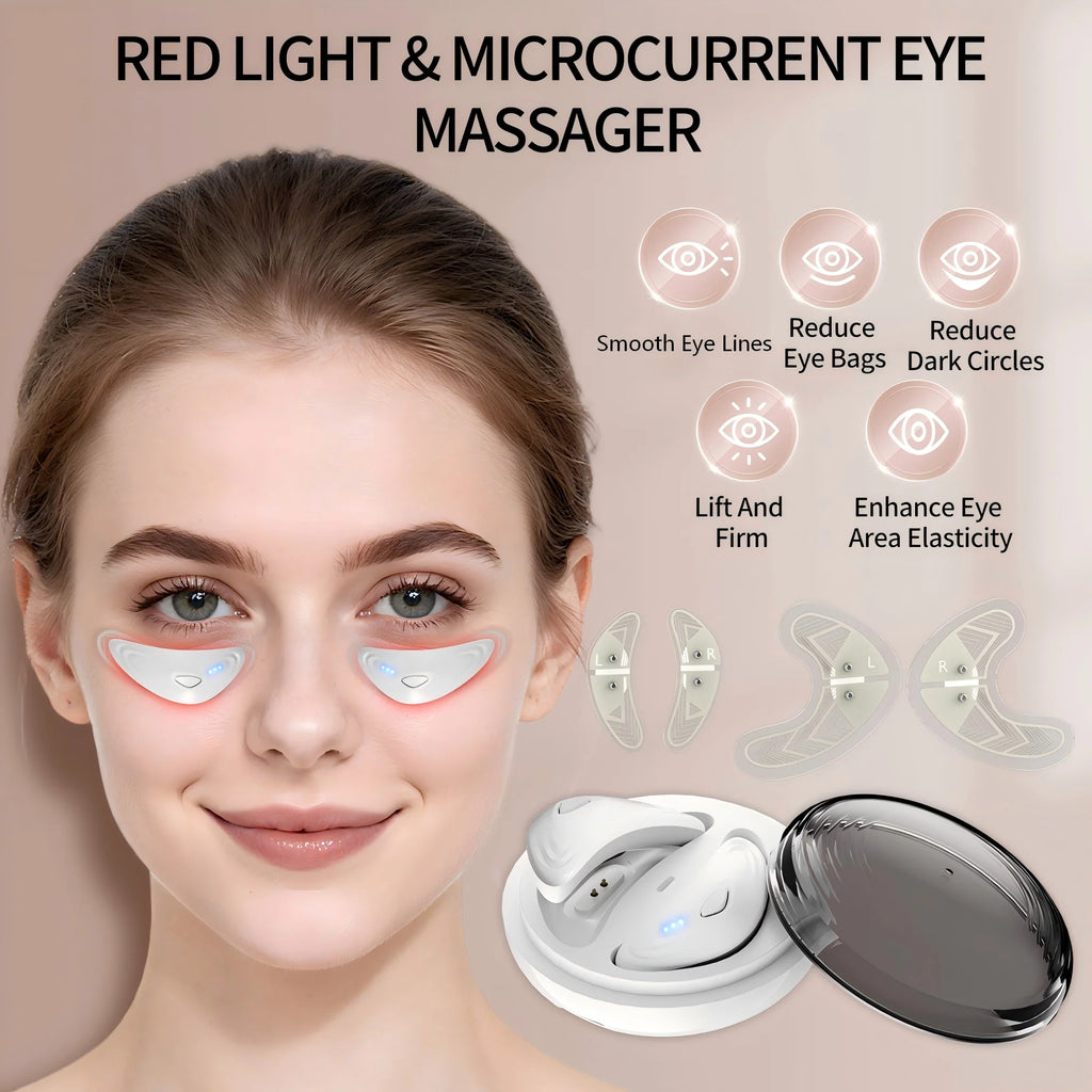 EMS Redlight Eye Massage and Stainless Steel Cooling Eye Pad Eyes Beauty Device for Puffy Eyes Reduce Bags & Dark Circles