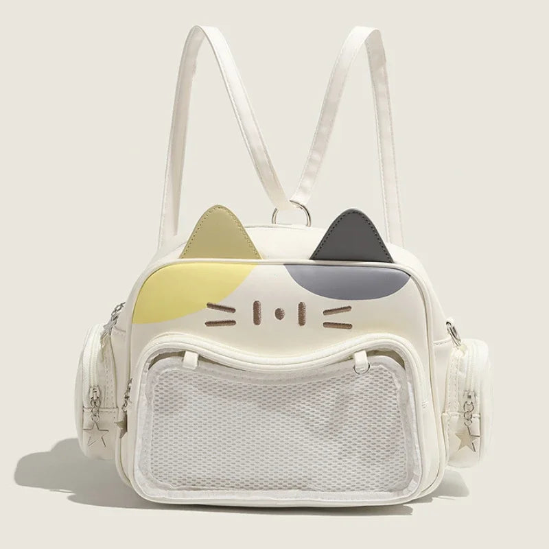 Women's Fashion Backpacks Y2K Korean Japan Kawaii Cat Ita Bag PU Cute Girls Transparent Pocket Aesthetic Shoulder Crossbody Bags