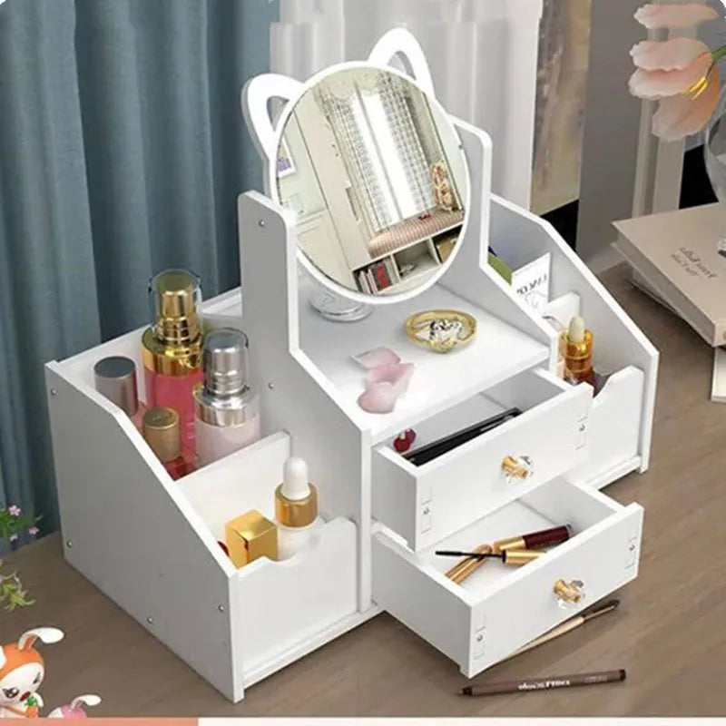 Makeup Organizer Large Capacity Cosmetic Storage Box Drawer Storage  Jewelry Box Desktop NailPolish Makeup Container With Mirror