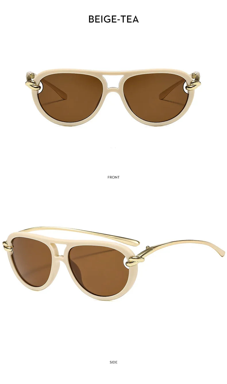 Ins Popular Fashion Double Bridges Pilot Women Luxury Sunglasses Brand Designer Oval Hollow Shades UV400 Men Sun Glasses